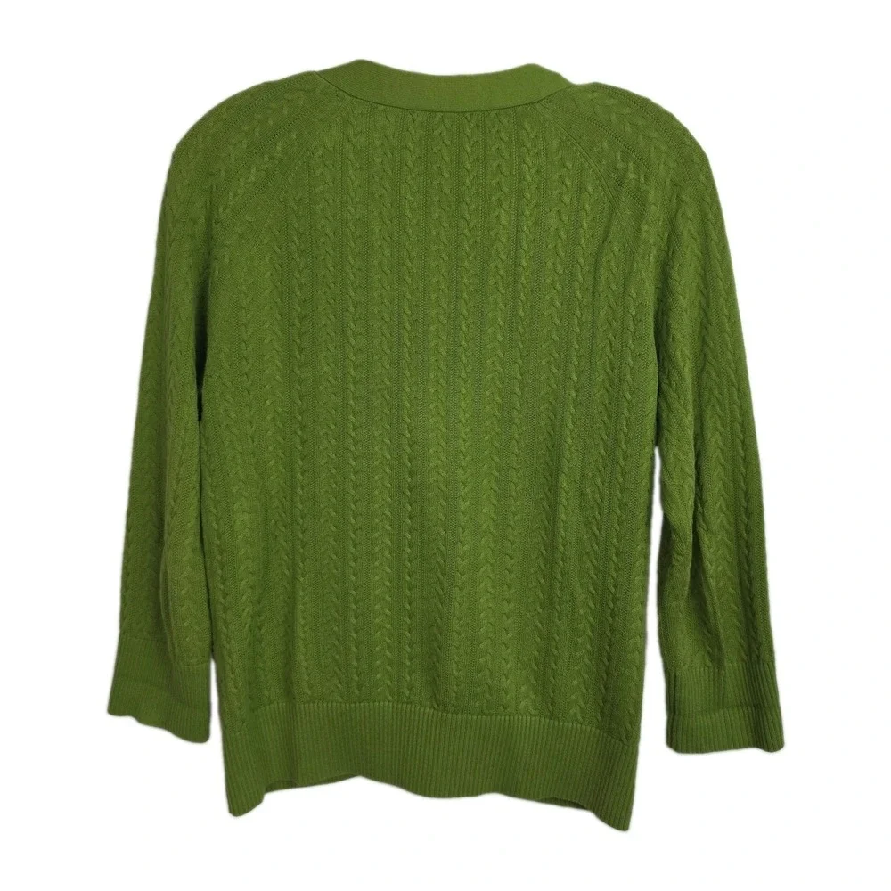 Talbots Button-Up V-Neck Cardigan Women's Size M Green 3/4-Sleeves
